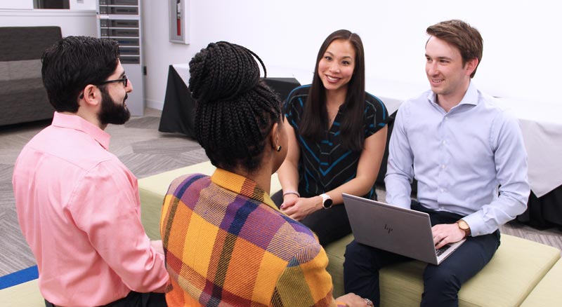 People meeting in lobby