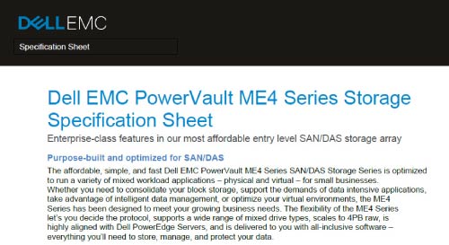 PowerVault ME4 Series SAN DAS Storage Specification Sheet Image