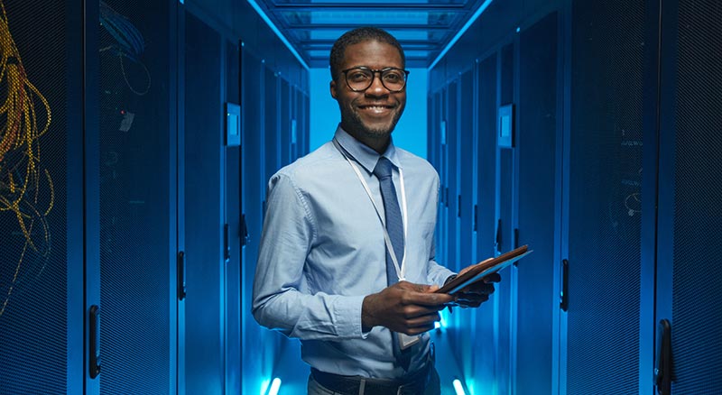 man in server room