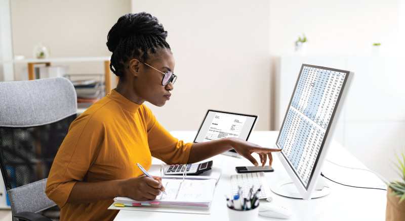 Woman focused on the computer