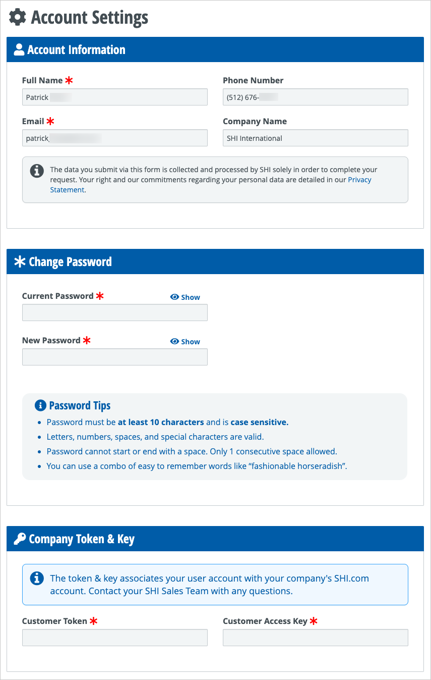 Token and Access Key Fields