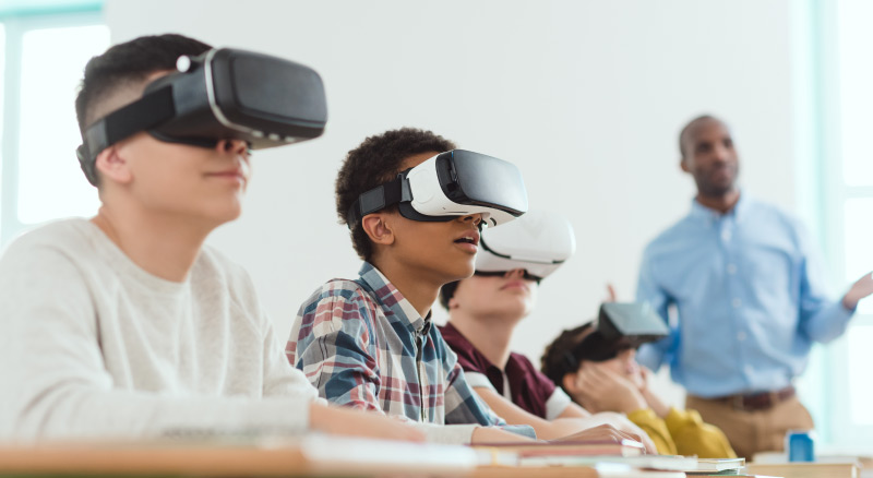 Students using vr headsets