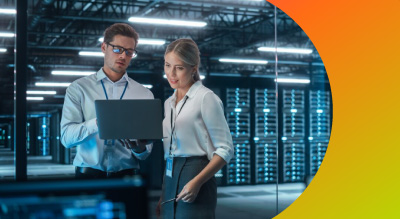 Two employees on a laptop ai cyber lab webinar thumbnail