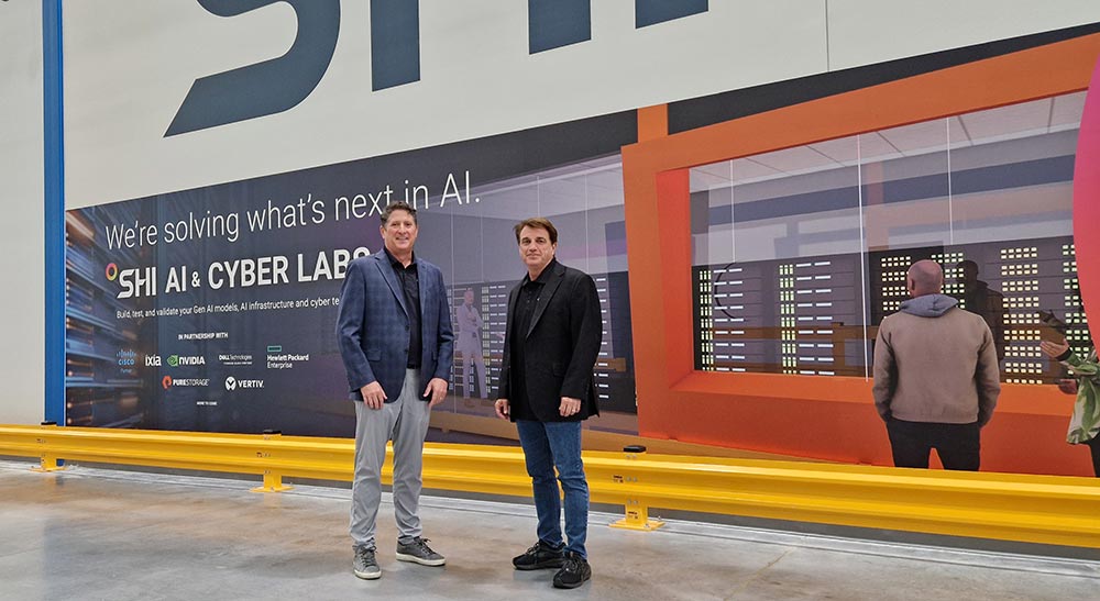 Jack Hogan, VP Advanced Growth Technologies, SHI International and John Fanelli, VP Enterprise Software, Nvidia outside SHI’s AI & Cyber Labs facility in Piscataway, NJ, October 8, 2024