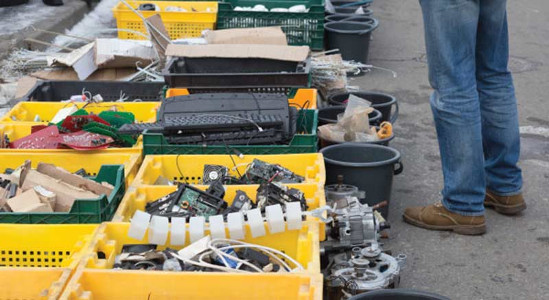 electronics in bins on the street e waste recycling thumbnail