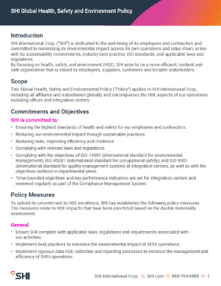 SHI Global Health, Safety and Environment Policy thumbnail