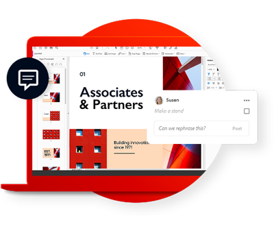 Graphic of a professional presentation slide titled ‘Associates & Partners’ displayed on a computer screen