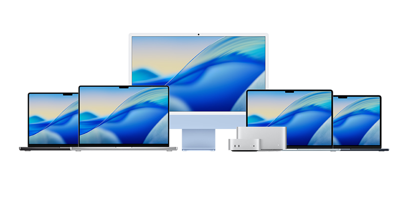 A set of Mac computers and products