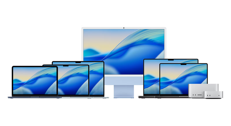 A set of Mac computers and products