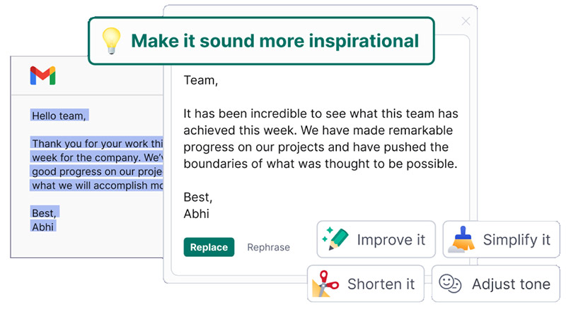 Grammarly Business gmail email example