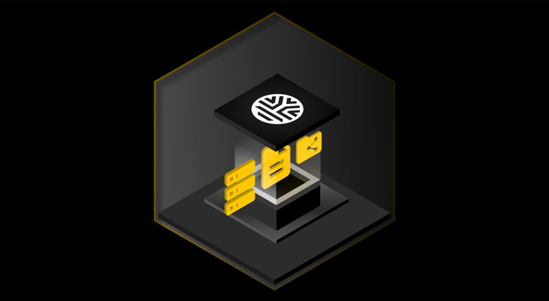 Illustration depicting Keeper Security’s logo on a black cube, shielding icons representing computer data