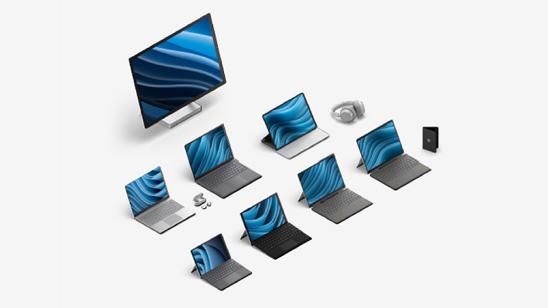 Assortment of Microsoft Surface devices on display
