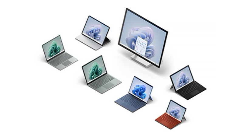 Assortment of Microsoft Surface devices on display