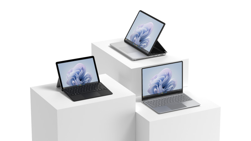 Assortment of Microsoft Surface devices on display