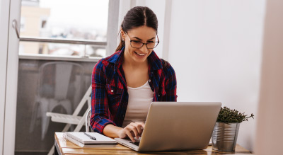 Woman working on laptop