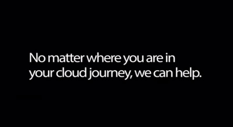 Black background with the text 'No matter where you are in your cloud journey, we can help.'