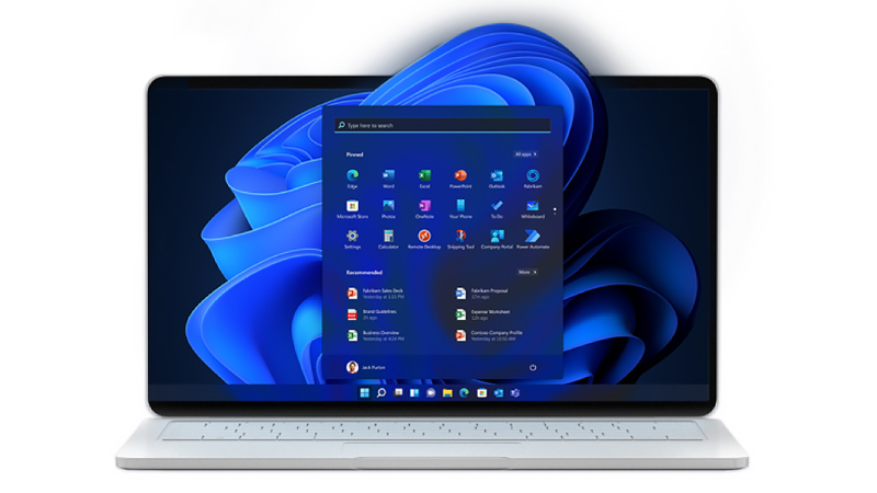 Windows 11 start menu displayed on laptop