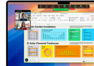 Des graphiques, des tableaux et un appel vidéo sont en cours d’utilisation sur un MacBook Pro 16 pouces pour illustrer la compatibilité de macOS avec Microsoft Excel et Zoom