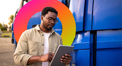 Engineer operates the tablet for an automated truck