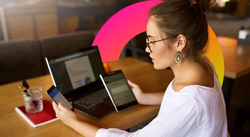 woman with several devices