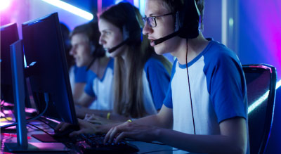 Teenagers gaming in an esports facility