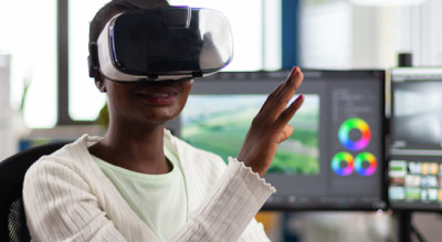 A woman wearing a VR headset