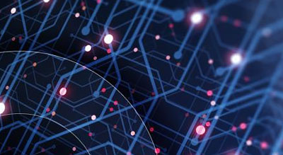 A network of interconnected lines and nodes representing a digital network