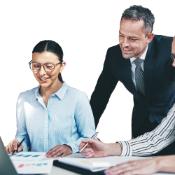 Two coworkers looking over documents