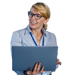 A woman holding a laptop