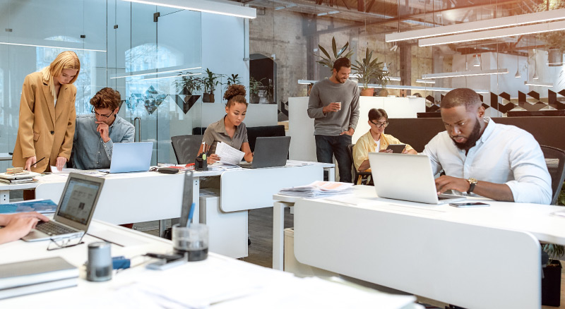 People working in a modern office.