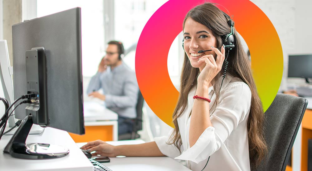 Woman at work on a headset