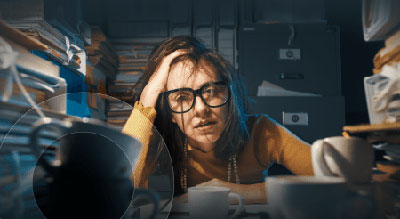 Tired woman at her desk
