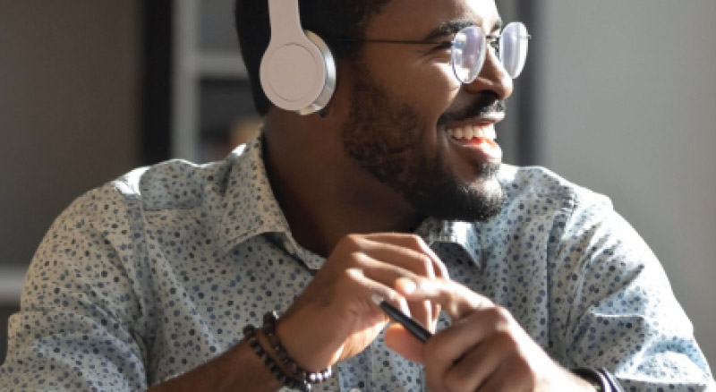 Man working with headphones on