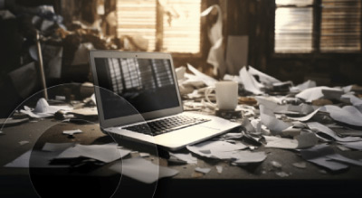 A laptop is sitting on top of a pile of papers.