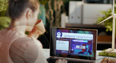 A person is using a laptop displaying an AI image generator application
