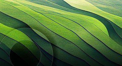 A grassy hillside broken up into long stripes