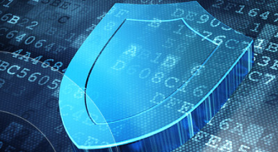 A digital shield icon glowing on a background of binary code, symbolizing cybersecurity