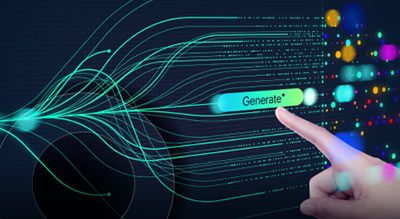 A person pointing at the word generate on a screeen ai