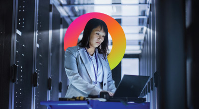 A person working in a server room.