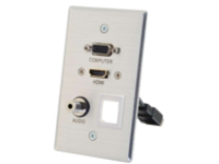 SINGLE GANG HDMI/VGA/3.5MM ALUMINUM WALL PLATE W/ KEYSTONE