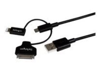StarTech.com 1m 3 ft Black Apple 8-pin Lightning or 30-pin Dock Connector or Micro USB to USB Cable for iPhone iPod iPad