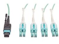 Tripp Lite 1M Fiber Optic Fan-out Cable Push / Pull Tab MTP/MPO to 8 x LC 40Gbase OM3 Plenum Aqua 3ft 3' 1 Meter