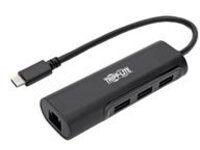 Tripp Lite USB 3.1 Gen 1 USB-C Multiport Portable Hub/Adapter, 3 USB-A Ports and Gigabit Ethernet Port, Thunderbolt 3 Compatible, Black, USB Type C