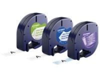 LETRA TAG 3 PAK TAPE, 1/2 X 13, 1 WHITE PAPER TAPE, 1 WHITE PLASTIC, 1 CLEAR PLA