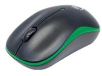 Manhattan Success Wireless Mouse, Black/Green, 1000dpi, 2.4Ghz (up to 10m), USB, Optical, Three Button with Scroll Wheel, USB micro receiver, AA battery (included), Low friction base, Blister