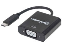 Manhattan USB-C to VGA Converter Cable, 8cm, Male to Female, 1920x1080p@60Hz, Black, Blister