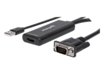 Manhattan VGA and USB-A to HDMI Converter, Analog VGA Video and USB Audio to Digital HDMI Signal, 1920x1080, 1080p@60Hz, 24-bit colour, 1.65 Gbps / 165 MHz, Blister
