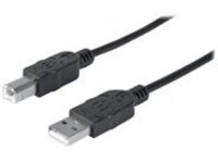 Manhattan USB-A to USB-B Cable, 1.8m, Male to Male, Black, 480 Mbps (USB 2.0), Hi-Speed USB, Lifetime Warranty, Polybag