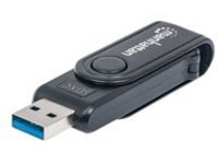 Manhattan USB-A Mini Multi-Card Reader/Writer, 5 Gbps (USB 3.2 Gen1 aka USB 3.0), 24-in-1, SuperSpeed USB, Windows or Mac, Black, Three Year Warranty, Blister