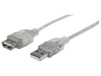 Manhattan USB-A to USB-A Extension Cable, 4.5m, Male to Female, 480 Mbps (USB 2.0), Hi-Speed USB, Translucent Silver, Lifetime Warranty, Polybag